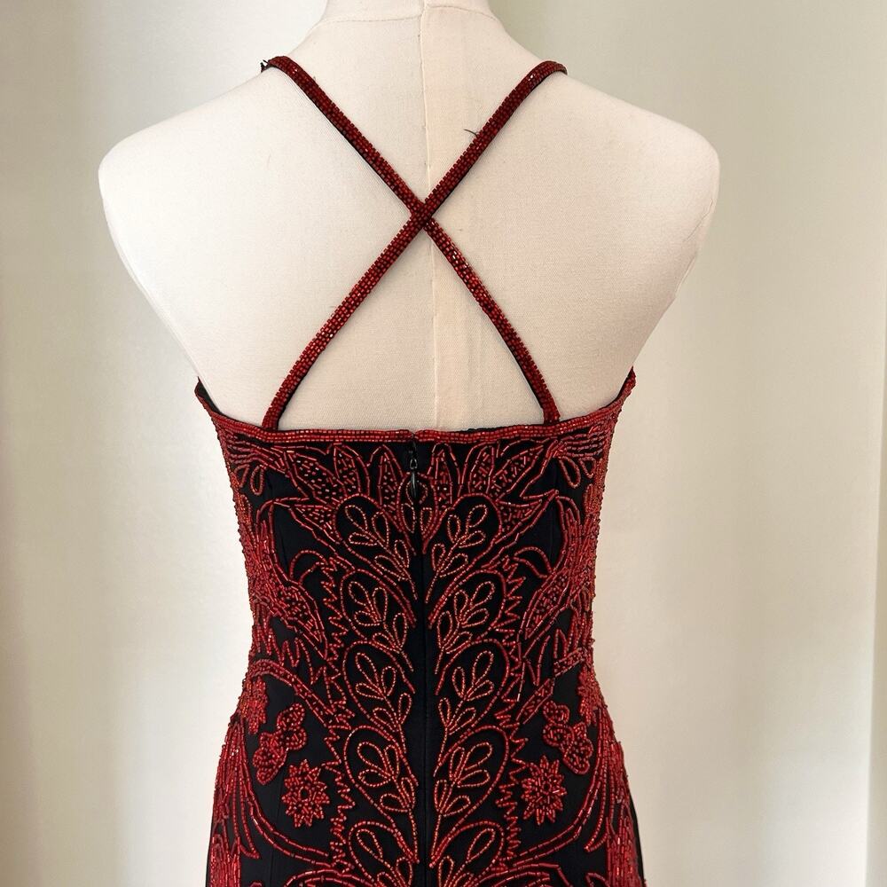 XS Cache Silk Black Red Beaded Dress Vamp Y2K Dramatic Goth Witchy Glam Luxe 90s - Picture 6 of 13